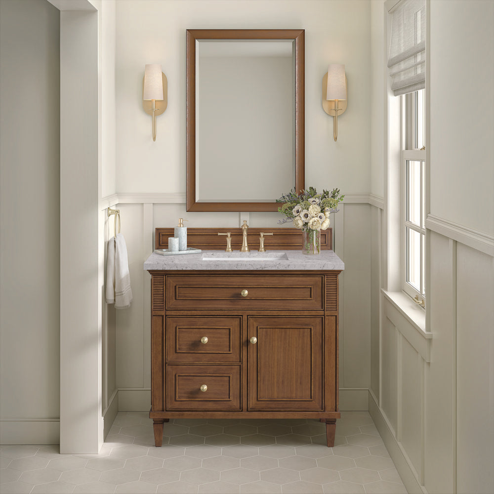 James Martin - Lorelai 36" Single Vanity, Mid-Century Walnut w/ 3 CM Eternal Jasmine Pearl Silestone Top - 424-V36-WLT-3EJP view 4