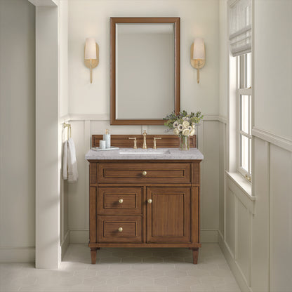 James Martin - Lorelai 36" Single Vanity, Mid-Century Walnut w/ 3 CM Eternal Jasmine Pearl Silestone Top - 424-V36-WLT-3EJP view 4