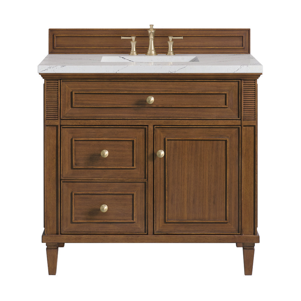 James Martin - Lorelai 36" Single Vanity, Mid-Century Walnut w/ 3 CM Ethereal Noctis Silestone Top - 424-V36-WLT-3ENC view 1
