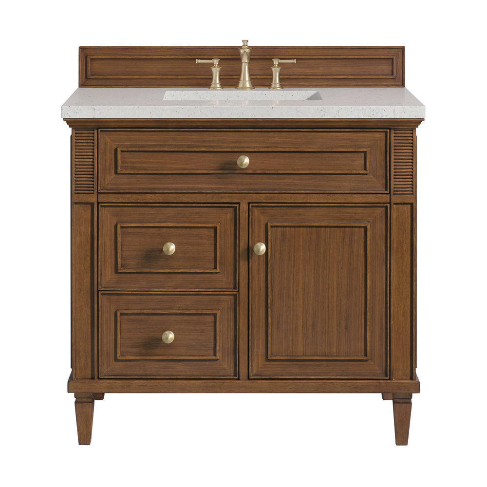 James Martin - Lorelai 36" Single Vanity, Mid-Century Walnut w/ 3 CM Lime Delight Silestone Top - 424-V36-WLT-3LDL view 1