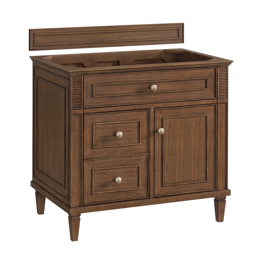 James Martin - Lorelai 36" Single Vanity, Mid-Century Walnut w/ 3 CM Parisien Bleu Silestone Top - 424-V36-WLT-3PBL view 2