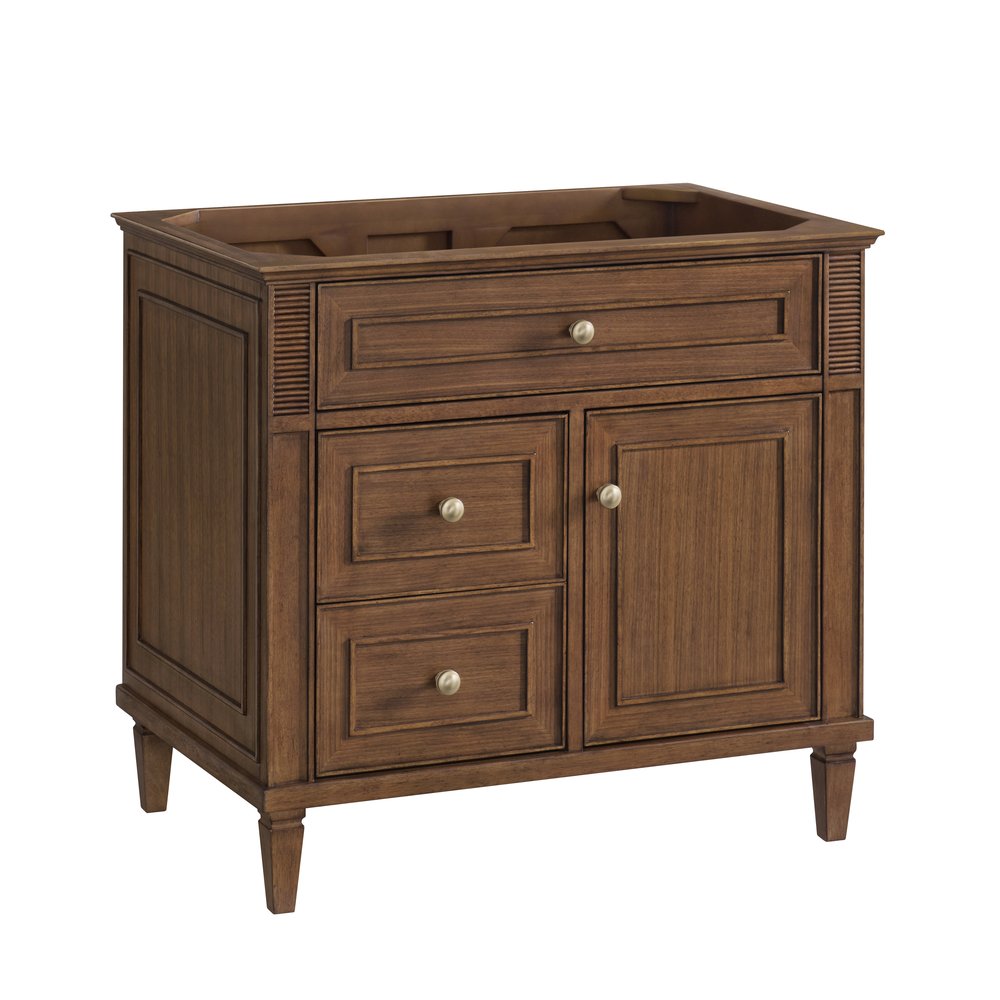 James Martin - Lorelai 36" Single Vanity, Mid-Century Walnut w/ 3 CM Parisien Bleu Silestone Top - 424-V36-WLT-3PBL view 3