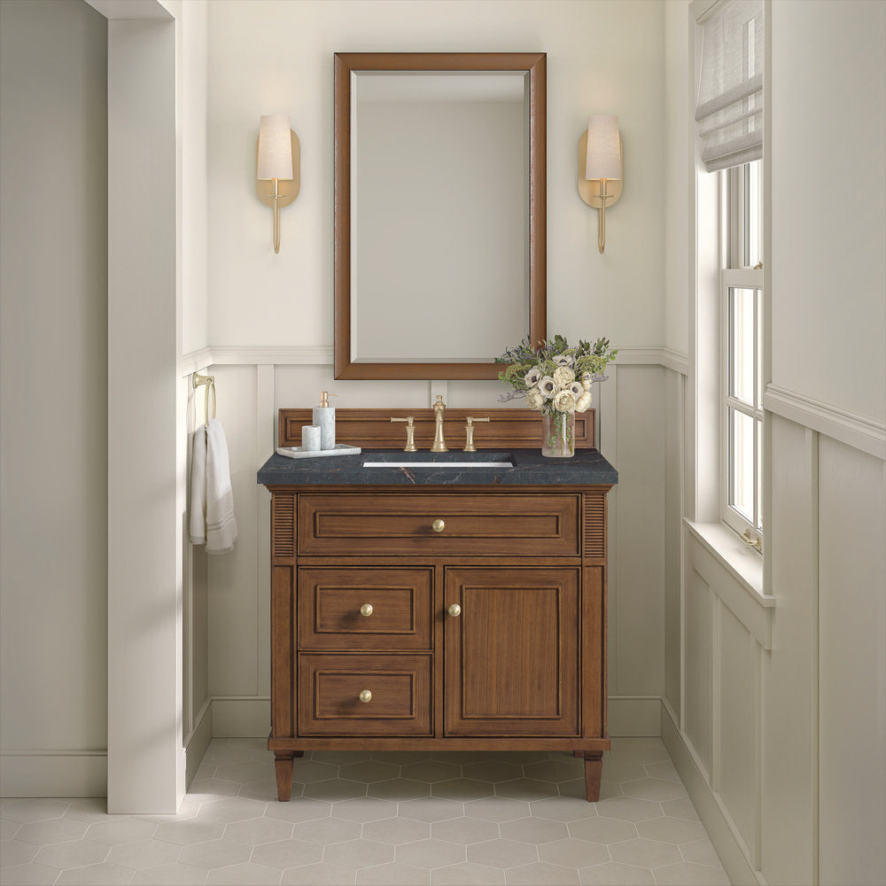 James Martin - Lorelai 36" Single Vanity, Mid-Century Walnut w/ 3 CM Parisien Bleu Silestone Top - 424-V36-WLT-3PBL view 4