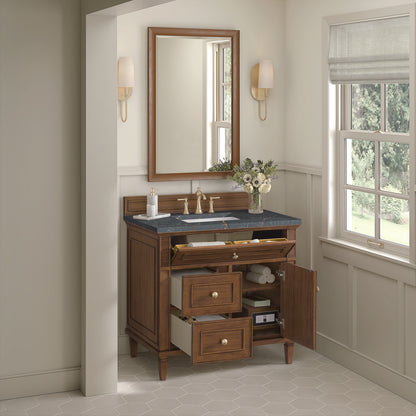James Martin - Lorelai 36" Single Vanity, Mid-Century Walnut w/ 3 CM Parisien Bleu Silestone Top - 424-V36-WLT-3PBL view 6