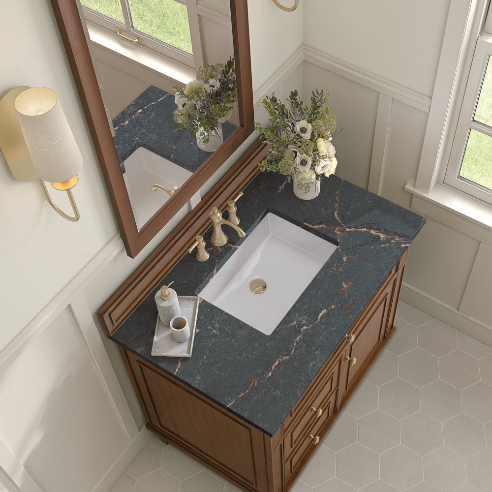 James Martin - Lorelai 36" Single Vanity, Mid-Century Walnut w/ 3 CM Parisien Bleu Silestone Top - 424-V36-WLT-3PBL view 8