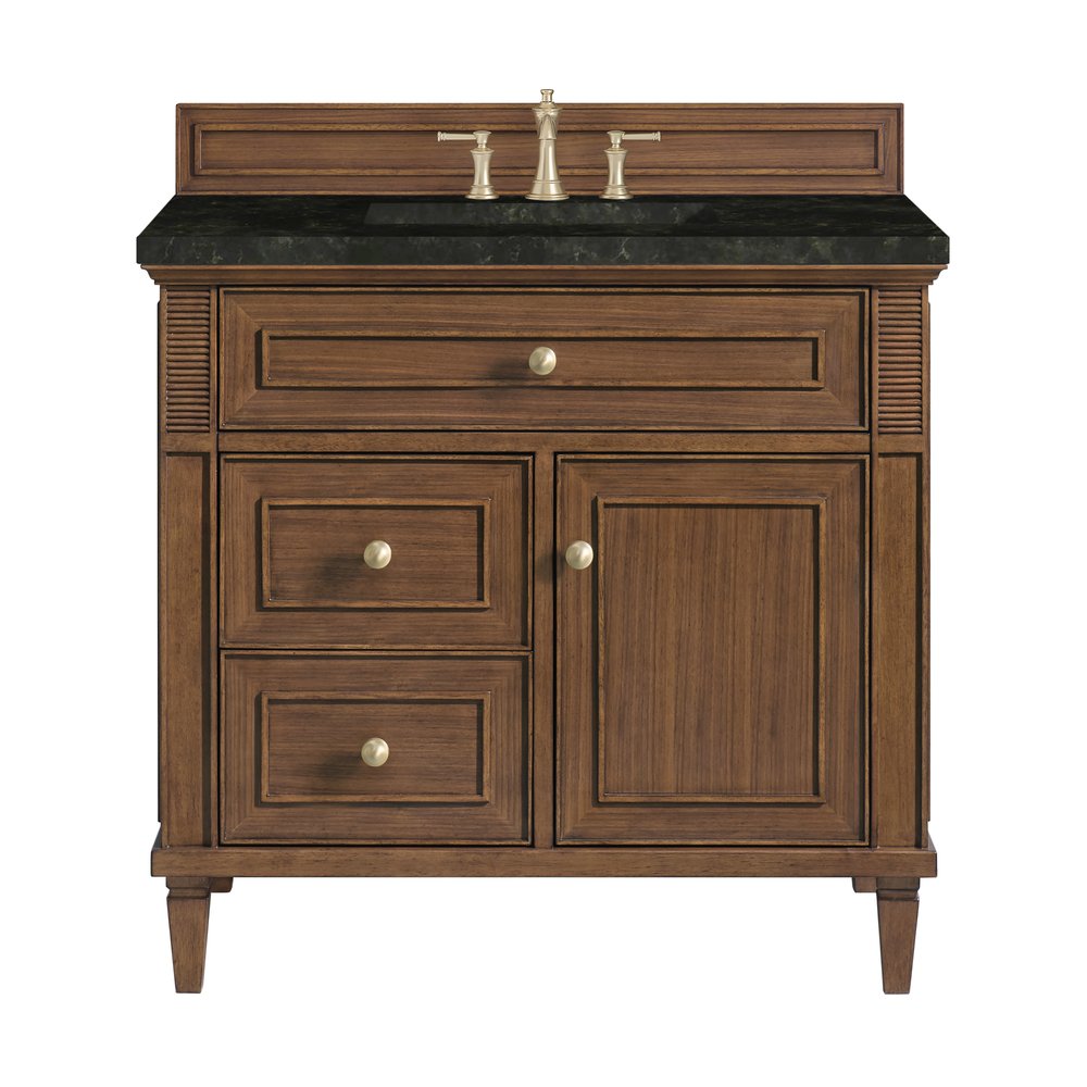 James Martin - Lorelai 36" Single Vanity, Mid-Century Walnut, w/ 3 CM Phantome Eclos Top - 424-V36-WLT-3PHT view 1