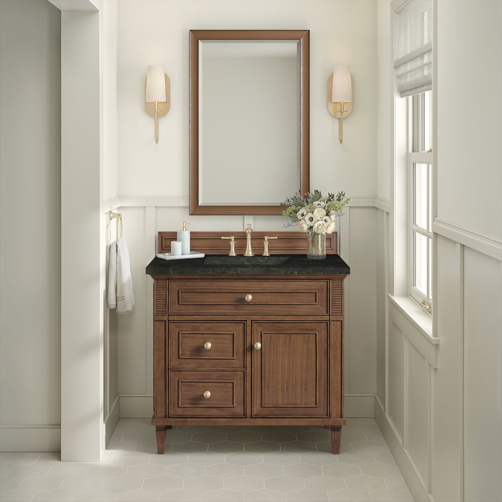 James Martin - Lorelai 36" Single Vanity, Mid-Century Walnut, w/ 3 CM Phantome Eclos Top - 424-V36-WLT-3PHT view 4