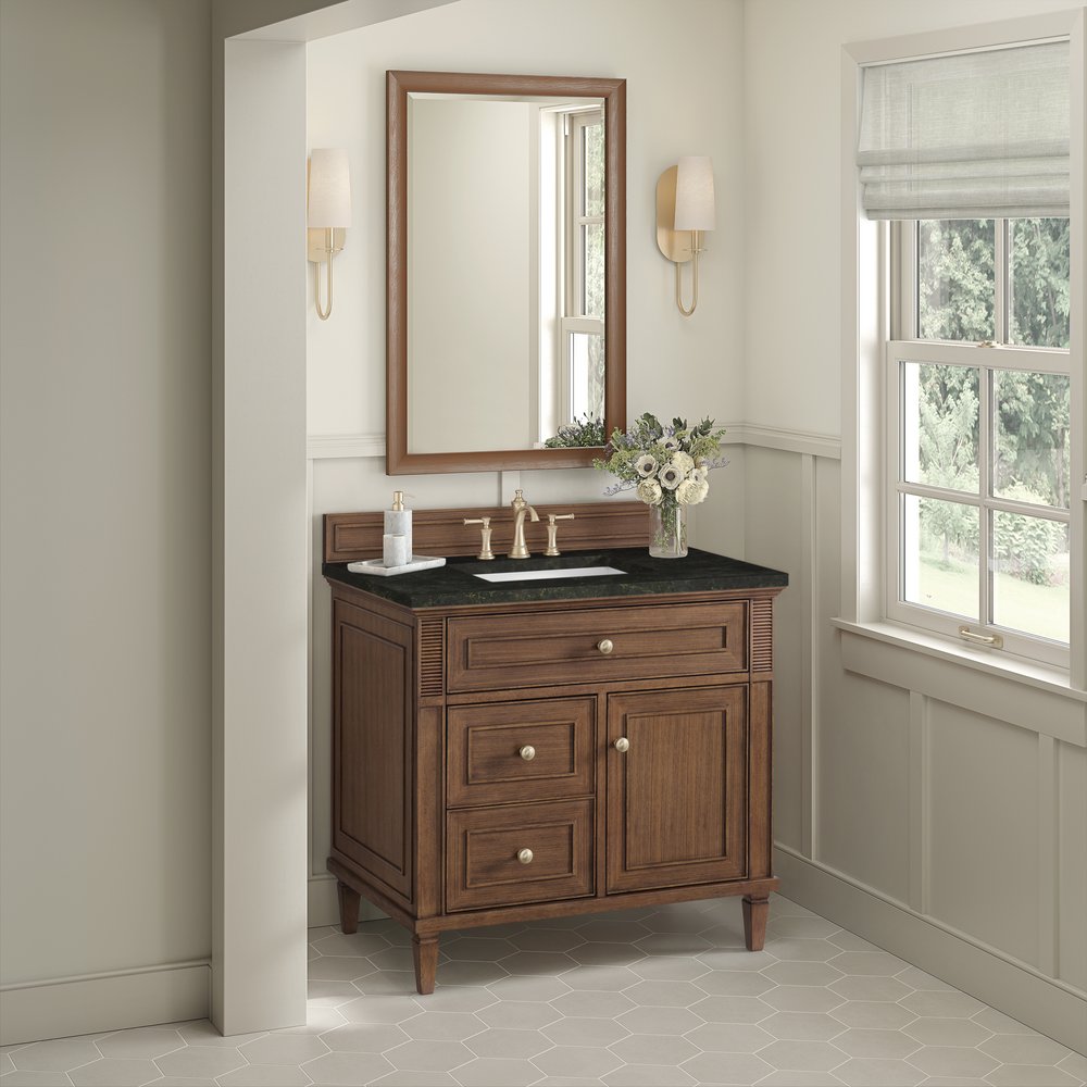 James Martin - Lorelai 36" Single Vanity, Mid-Century Walnut, w/ 3 CM Phantome Eclos Top - 424-V36-WLT-3PHT view 5