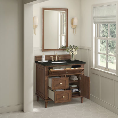 James Martin - Lorelai 36" Single Vanity, Mid-Century Walnut, w/ 3 CM Phantome Eclos Top - 424-V36-WLT-3PHT view 6