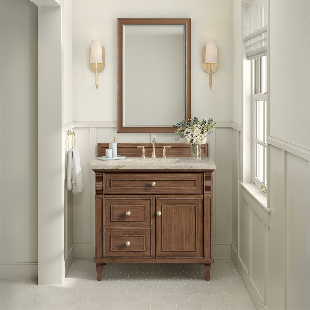 James Martin - Lorelai 36" Single Vanity, Mid-Century Walnut, w/ 3 CM Tajnar Eclos Top - 424-V36-WLT-3TJR view 4