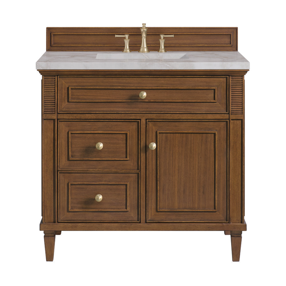 James Martin - Lorelai 36" Single Vanity, Mid-Century Walnut w/ 3 CM Victorian Silver Silestone Top - 424-V36-WLT-3VSL view 1