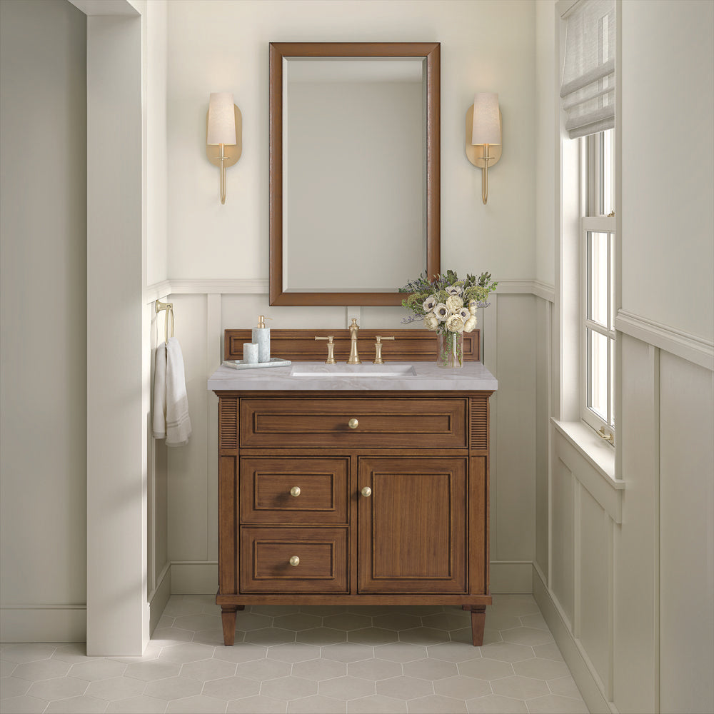 James Martin - Lorelai 36" Single Vanity, Mid-Century Walnut w/ 3 CM Victorian Silver Silestone Top - 424-V36-WLT-3VSL view 4