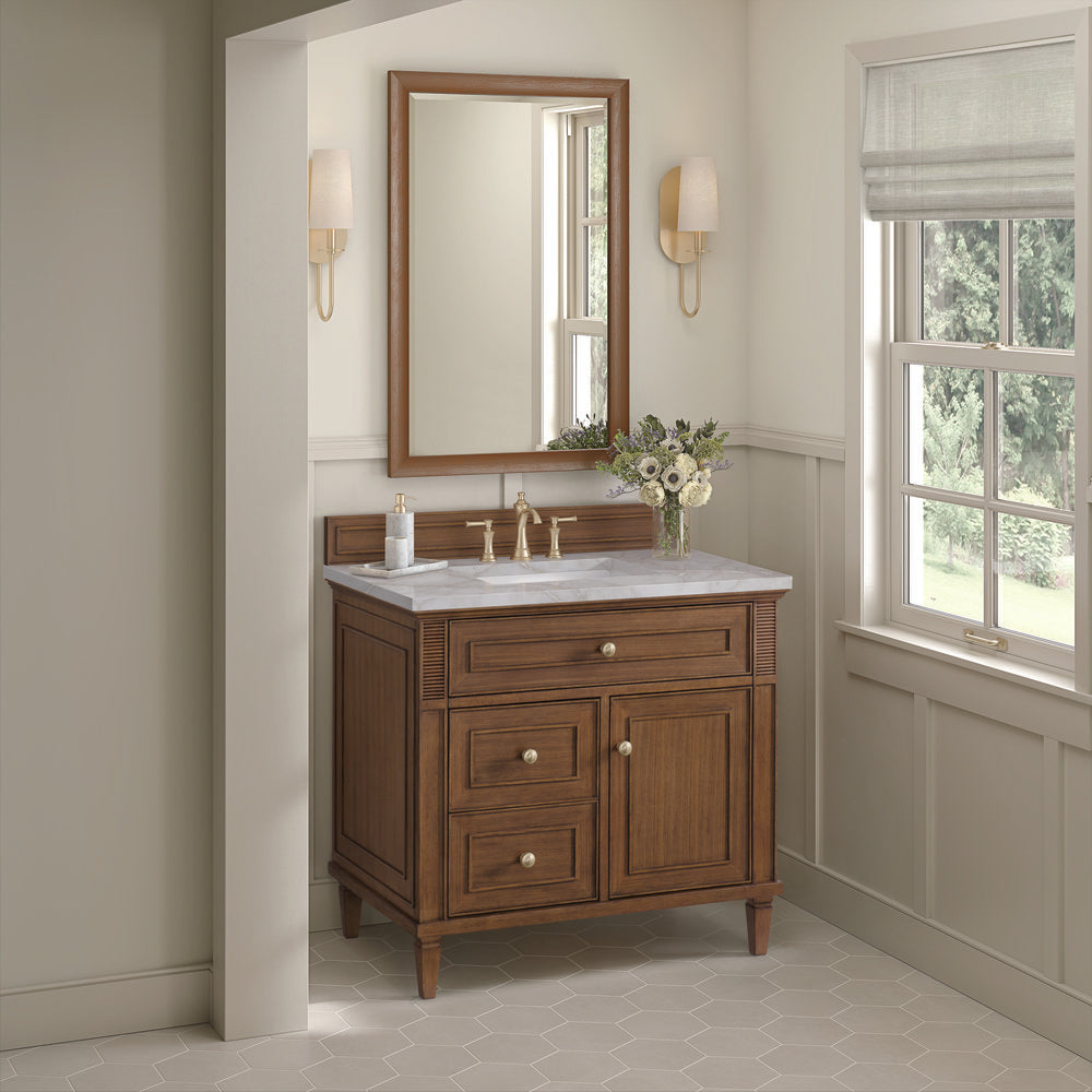 James Martin - Lorelai 36" Single Vanity, Mid-Century Walnut w/ 3 CM Victorian Silver Silestone Top - 424-V36-WLT-3VSL view 5