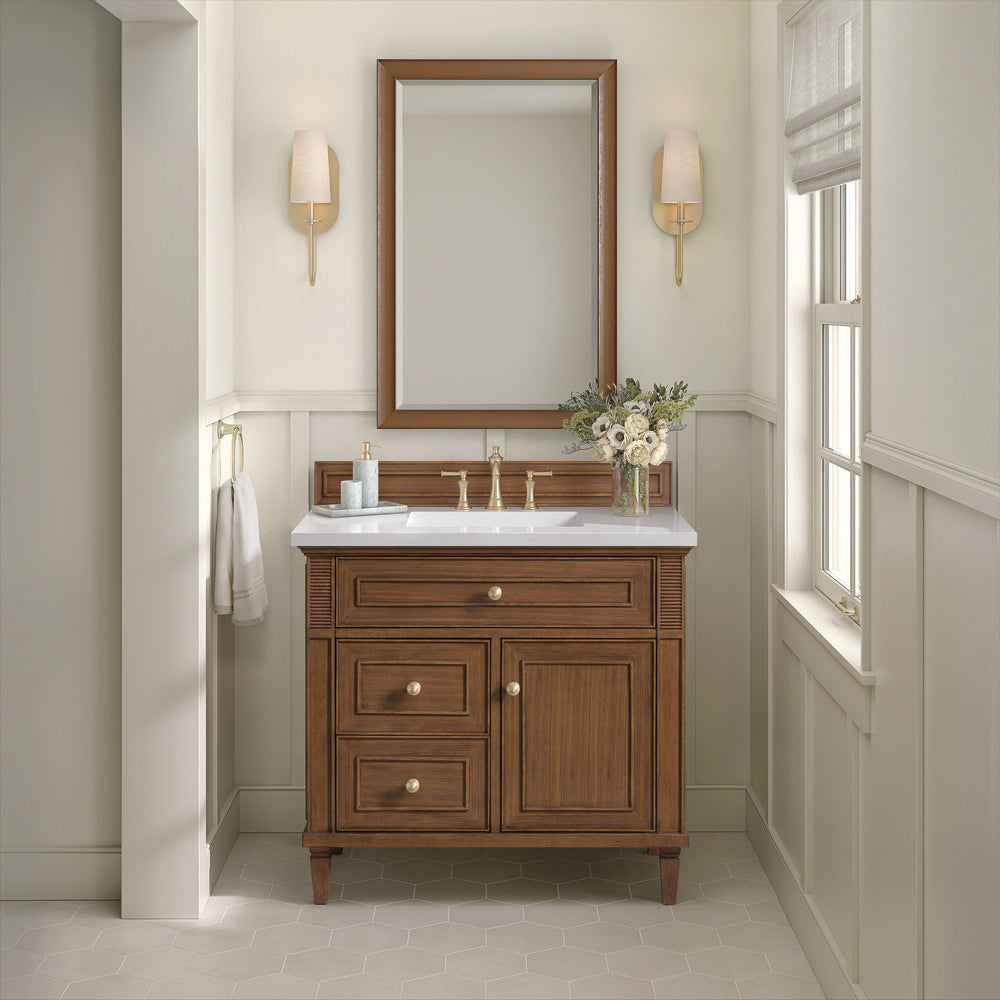 James Martin - Lorelai 36" Single Vanity, Mid-Century Walnut w/ 3 CM White Zeus Silestone Top - 424-V36-WLT-3WZ view 4