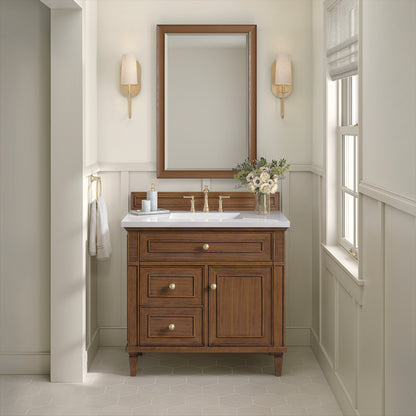 James Martin - Lorelai 36" Single Vanity, Mid-Century Walnut w/ 3 CM White Zeus Silestone Top - 424-V36-WLT-3WZ view 4