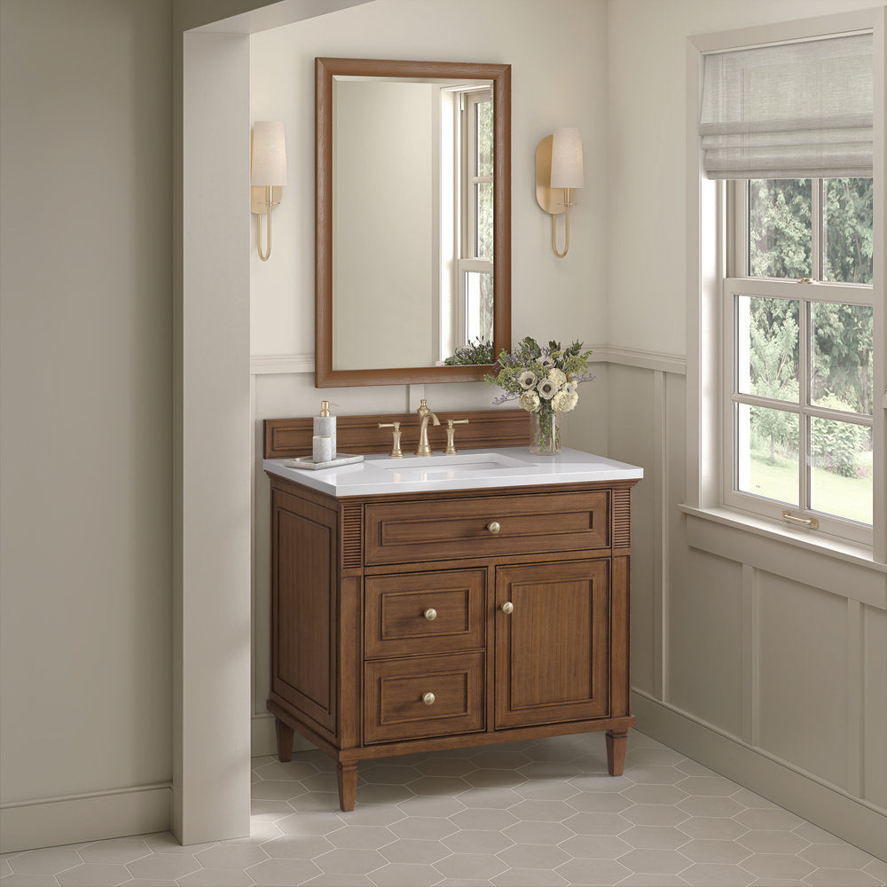 James Martin - Lorelai 36" Single Vanity, Mid-Century Walnut w/ 3 CM White Zeus Silestone Top - 424-V36-WLT-3WZ view 5