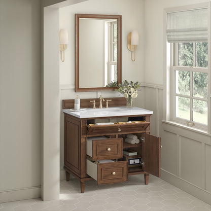 James Martin - Lorelai 36" Single Vanity, Mid-Century Walnut w/ 3 CM White Zeus Silestone Top - 424-V36-WLT-3WZ view 6