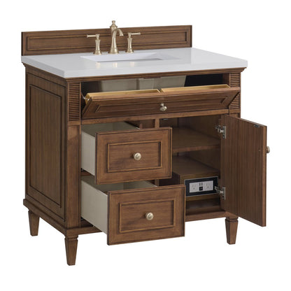 James Martin - Lorelai 36" Single Vanity, Mid-Century Walnut w/ 3 CM White Zeus Silestone Top - 424-V36-WLT-3WZ view 10