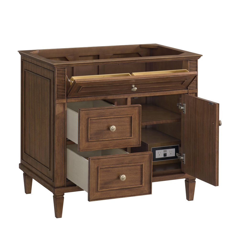 James Martin - Lorelai 36" Single Vanity, Mid-Century Walnut w/ 3 CM White Zeus Silestone Top - 424-V36-WLT-3WZ view 11