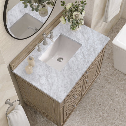 James Martin - Lorelai 36" Single Vanity, Whitewashed Oak w/ 3 CM Carrara White Marble Top - 424-V36-WWO-3CAR view 7