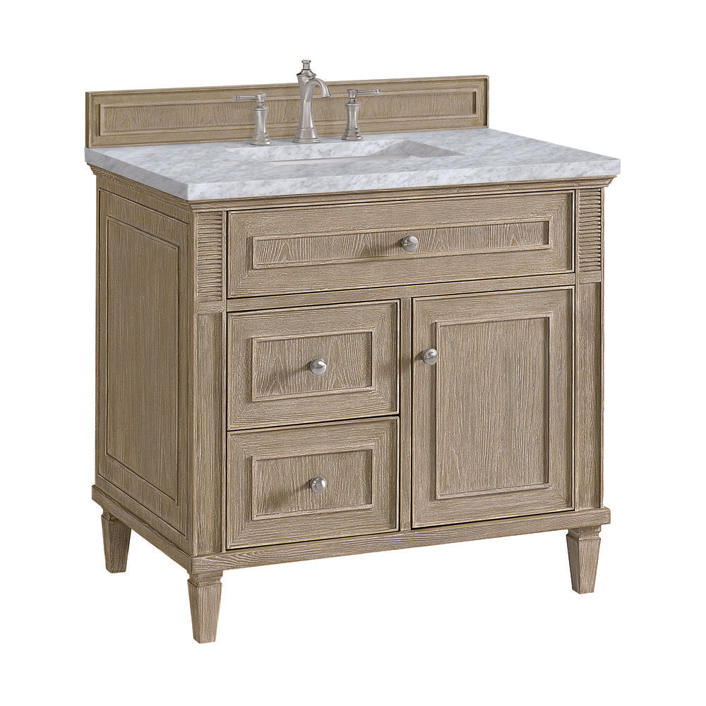 James Martin - Lorelai 36" Single Vanity, Whitewashed Oak w/ 3 CM Carrara White Marble Top - 424-V36-WWO-3CAR view 10