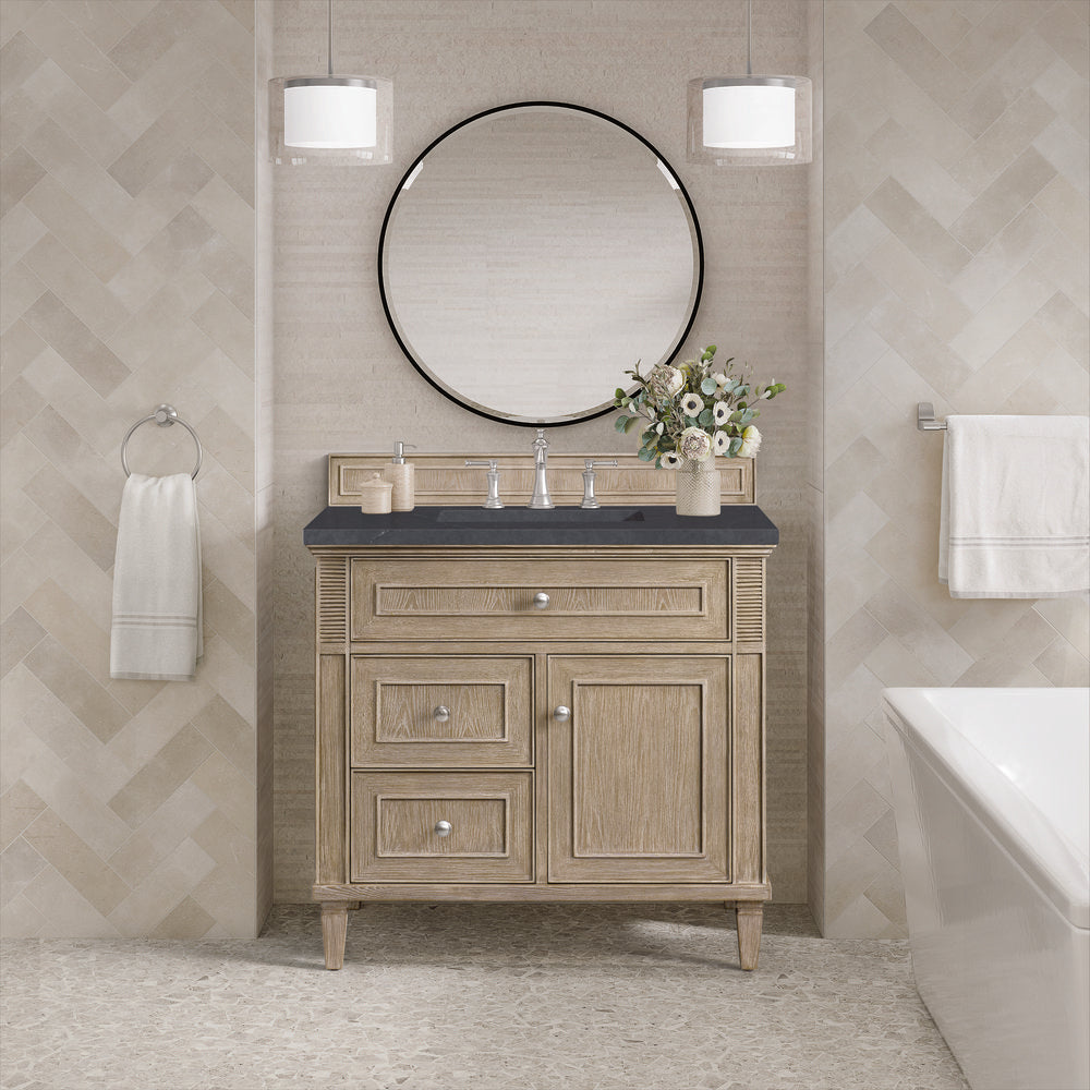 James Martin - Lorelai 36" Single Vanity, Whitewashed Oak w/ 3 CM Charcoal Soapstone Silestone Top - 424-V36-WWO-3CSP view 2