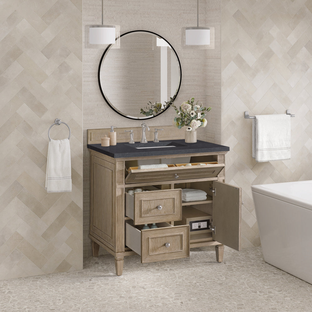 James Martin - Lorelai 36" Single Vanity, Whitewashed Oak w/ 3 CM Charcoal Soapstone Silestone Top - 424-V36-WWO-3CSP view 4