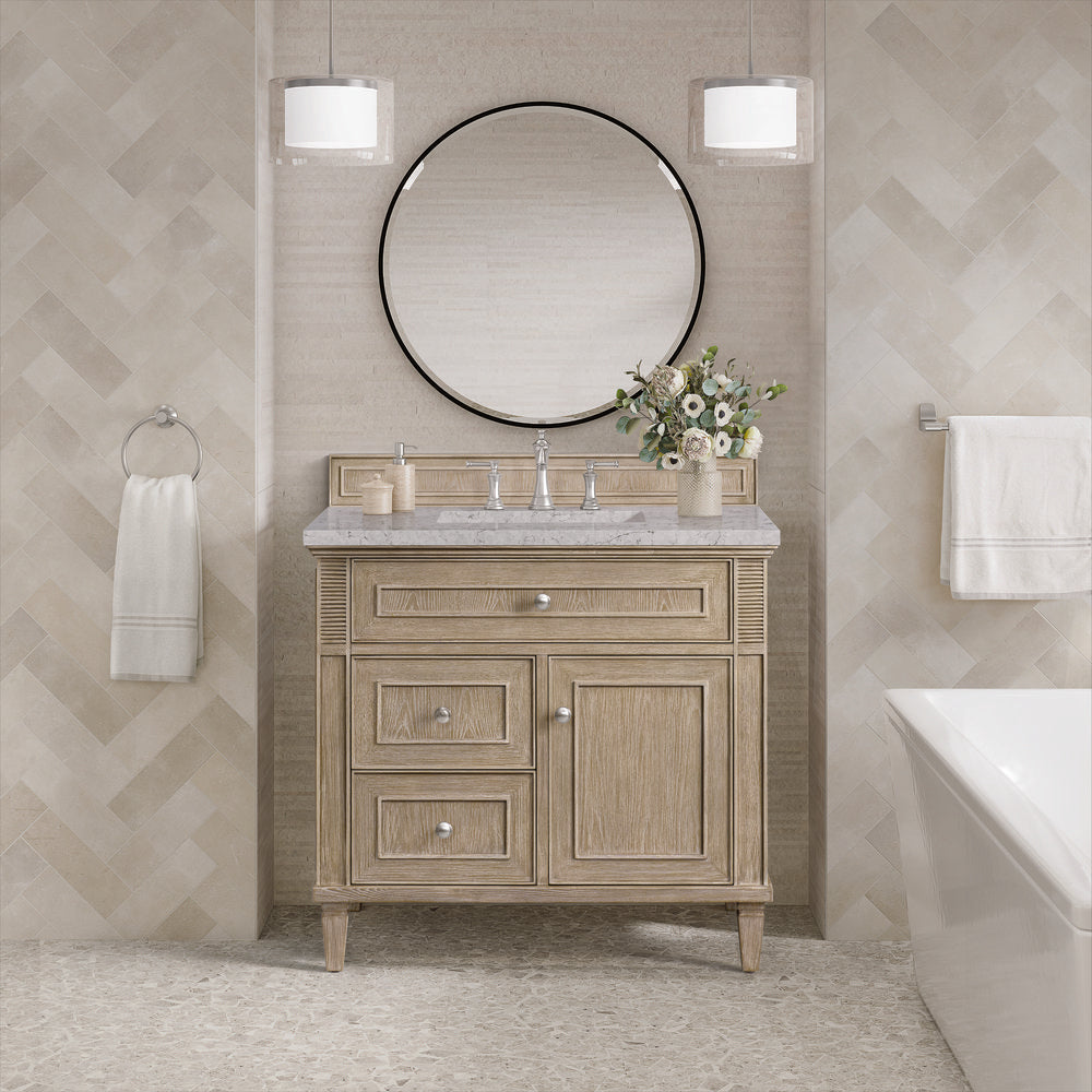 James Martin - Lorelai 36" Single Vanity, Whitewashed Oak w/ 3 CM Eternal Jasmine Pearl Silestone Top - 424-V36-WWO-3EJP view 3