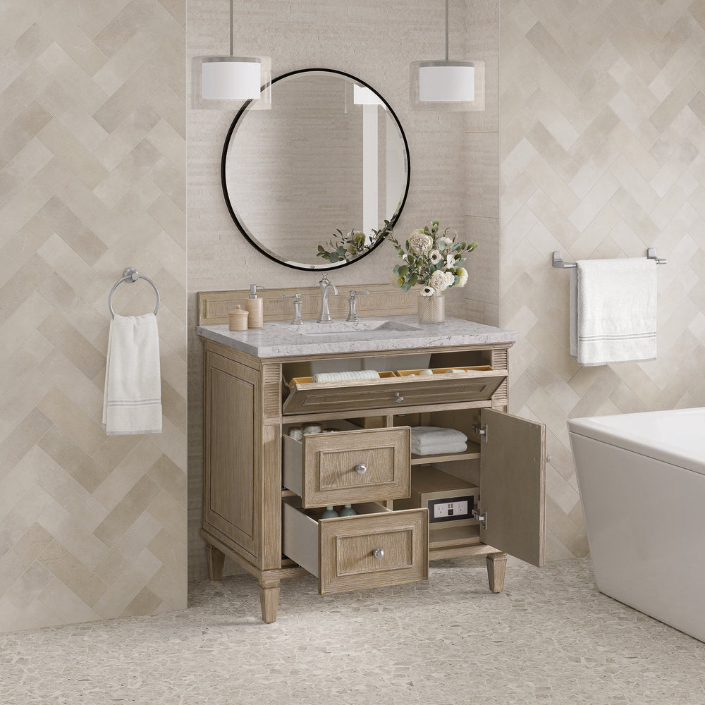 James Martin - Lorelai 36" Single Vanity, Whitewashed Oak w/ 3 CM Eternal Jasmine Pearl Silestone Top - 424-V36-WWO-3EJP view 5