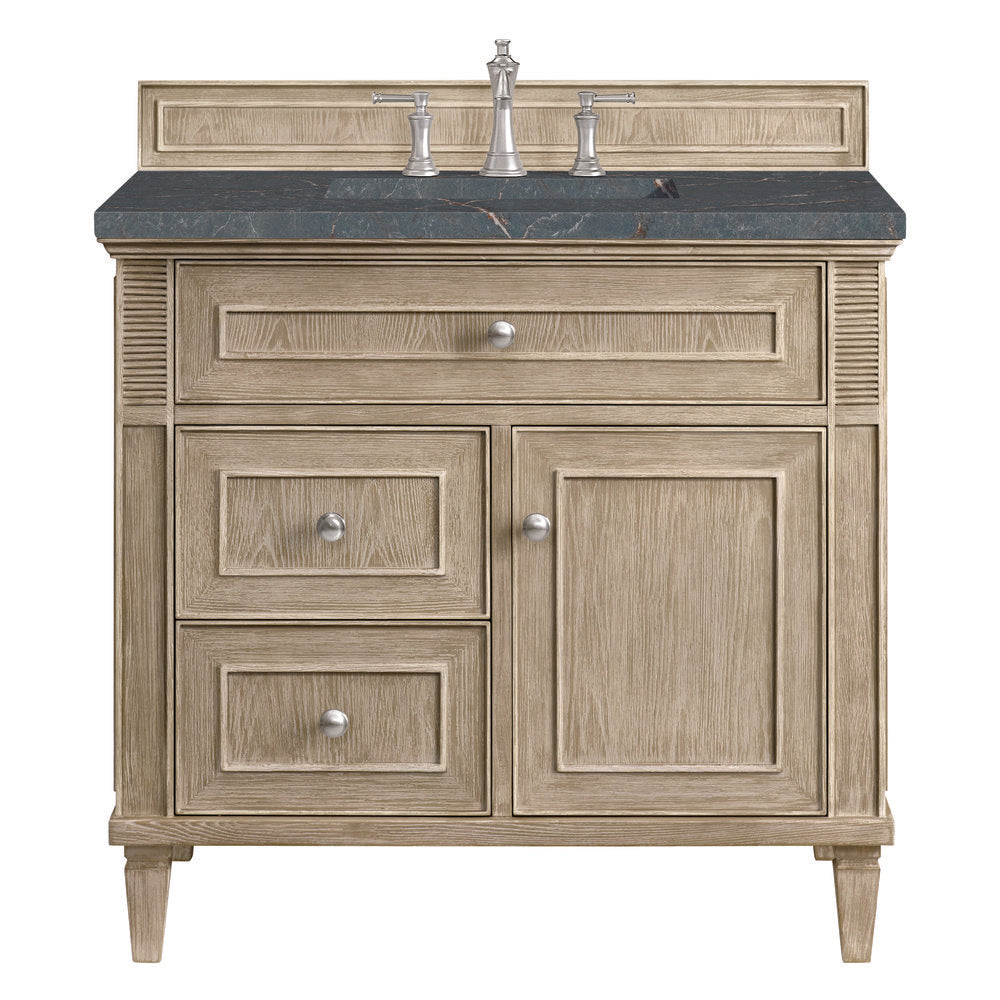 James Martin - Lorelai 36" Single Vanity, Whitewashed Oak w/ 3 CM Parisien Bleu Silestone Top - 424-V36-WWO-3PBL view 1