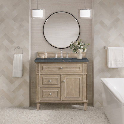 James Martin - Lorelai 36" Single Vanity, Whitewashed Oak w/ 3 CM Parisien Bleu Silestone Top - 424-V36-WWO-3PBL view 3