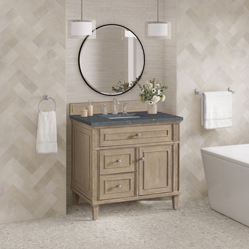 James Martin - Lorelai 36" Single Vanity, Whitewashed Oak w/ 3 CM Parisien Bleu Silestone Top - 424-V36-WWO-3PBL view 4