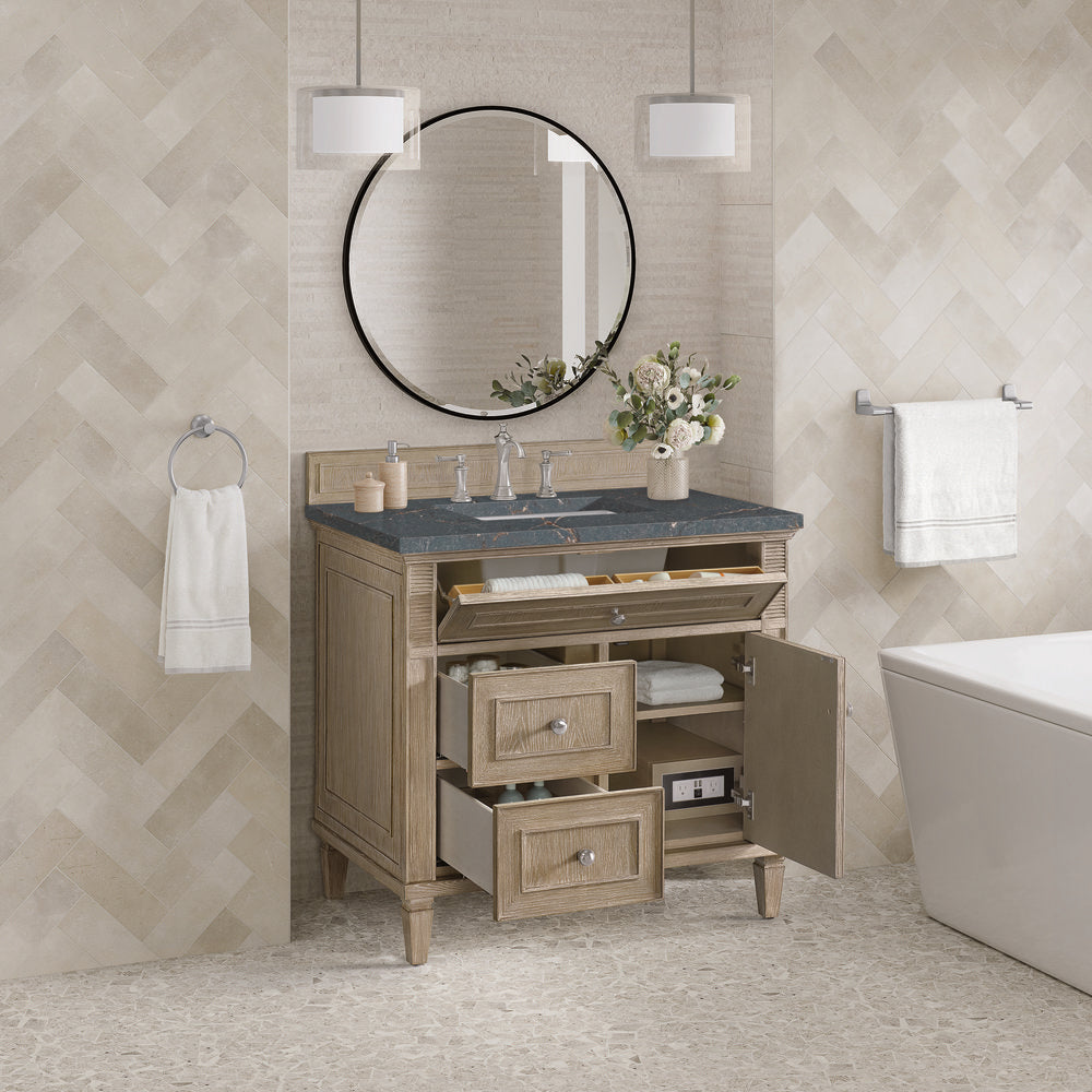 James Martin - Lorelai 36" Single Vanity, Whitewashed Oak w/ 3 CM Parisien Bleu Silestone Top - 424-V36-WWO-3PBL view 5
