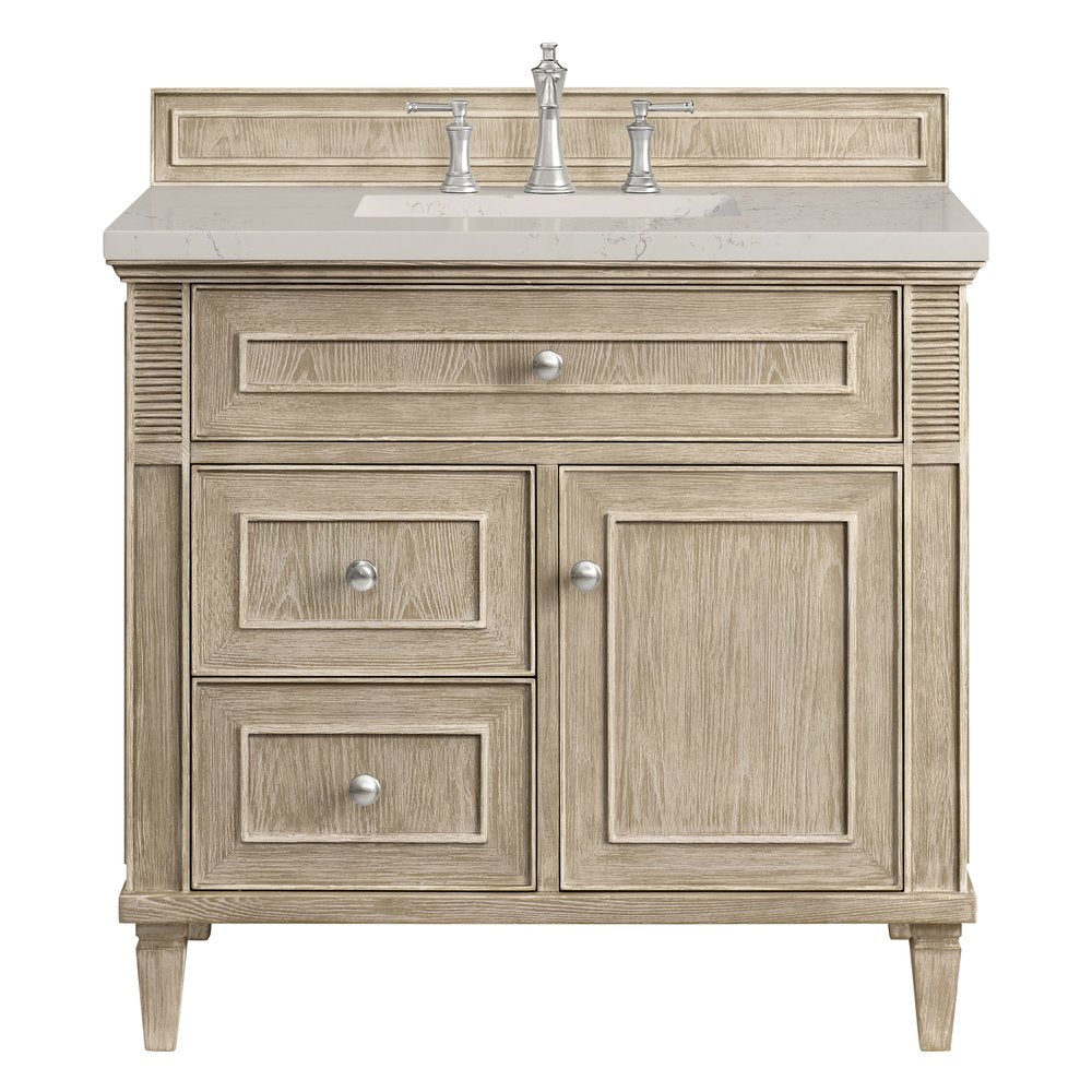 James Martin - Lorelai 36" Single Vanity, Whitewashed Oak, w/ 3 CM Siberian Silestone Top - 424-V36-WWO-3SFR view 1