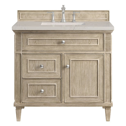 James Martin - Lorelai 36" Single Vanity, Whitewashed Oak, w/ 3 CM Siberian Silestone Top - 424-V36-WWO-3SFR view 1