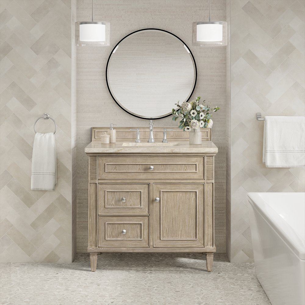 James Martin - Lorelai 36" Single Vanity, Whitewashed Oak, w/ 3 CM Tajnar Eclos Top - 424-V36-WWO-3TJR view 3