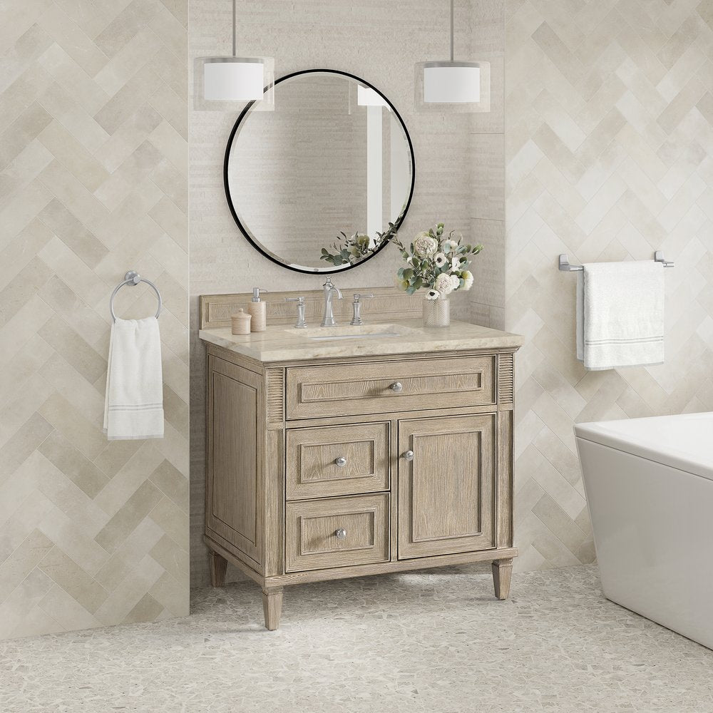 James Martin - Lorelai 36" Single Vanity, Whitewashed Oak, w/ 3 CM Tajnar Eclos Top - 424-V36-WWO-3TJR view 4