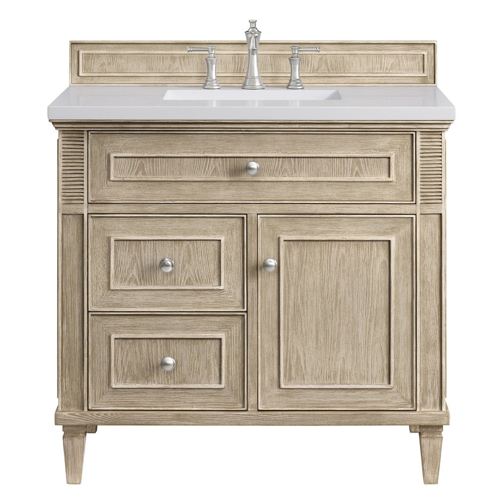 James Martin - Lorelai 36" Single Vanity, Whitewashed Oak w/ 3 CM White Zeus Silestone Top - 424-V36-WWO-3WZ view 1