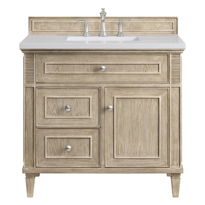 James Martin - Lorelai 36" Single Vanity, Whitewashed Oak w/ 3 CM White Zeus Silestone Top - 424-V36-WWO-3WZ view 1