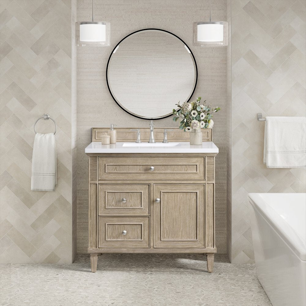 James Martin - Lorelai 36" Single Vanity, Whitewashed Oak w/ 3 CM White Zeus Silestone Top - 424-V36-WWO-3WZ view 3