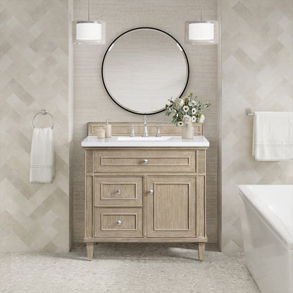 James Martin - Lorelai 36" Single Vanity, Whitewashed Oak w/ 3 CM White Zeus Silestone Top - 424-V36-WWO-3WZ view 3