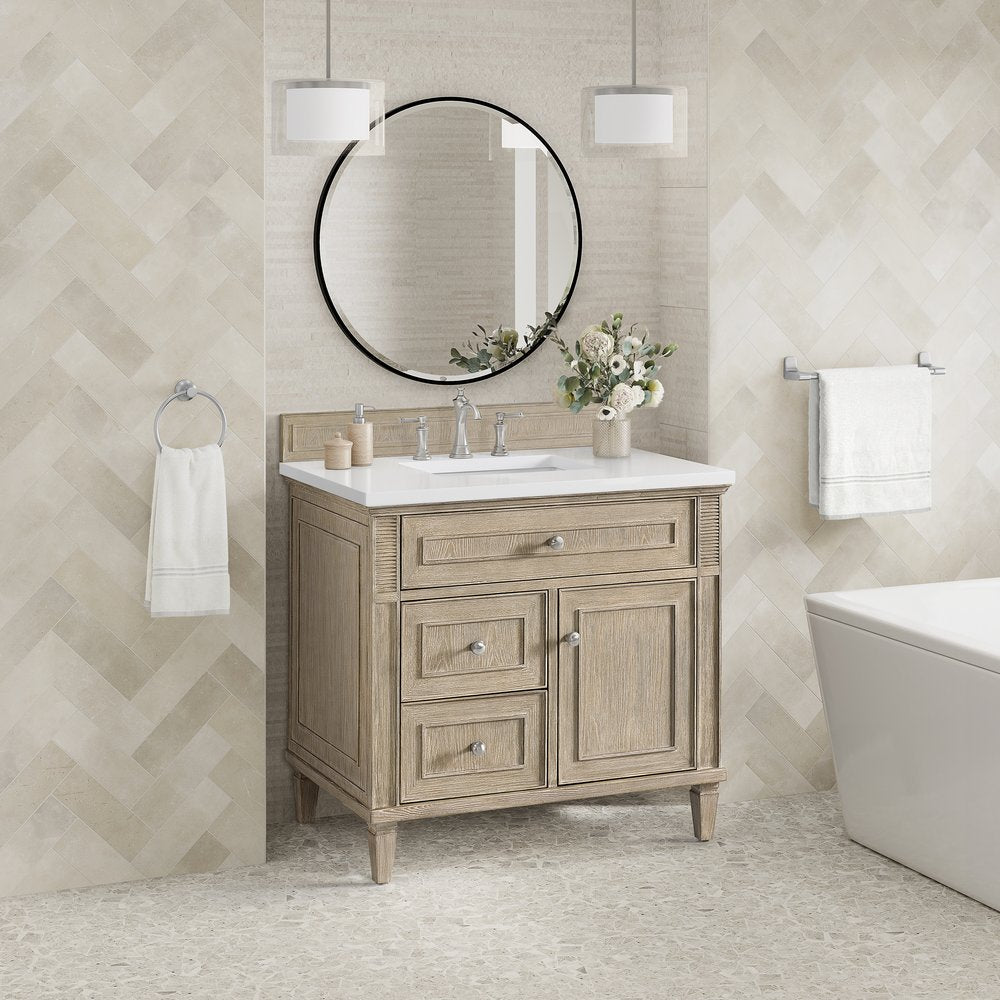 James Martin - Lorelai 36" Single Vanity, Whitewashed Oak w/ 3 CM White Zeus Silestone Top - 424-V36-WWO-3WZ view 4
