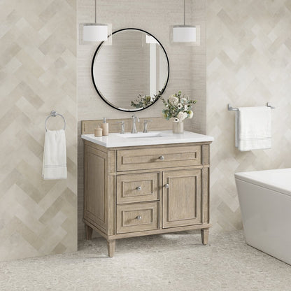 James Martin - Lorelai 36" Single Vanity, Whitewashed Oak w/ 3 CM White Zeus Silestone Top - 424-V36-WWO-3WZ view 4
