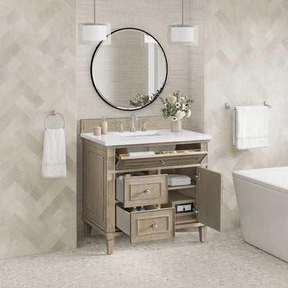 James Martin - Lorelai 36" Single Vanity, Whitewashed Oak w/ 3 CM White Zeus Silestone Top - 424-V36-WWO-3WZ view 5
