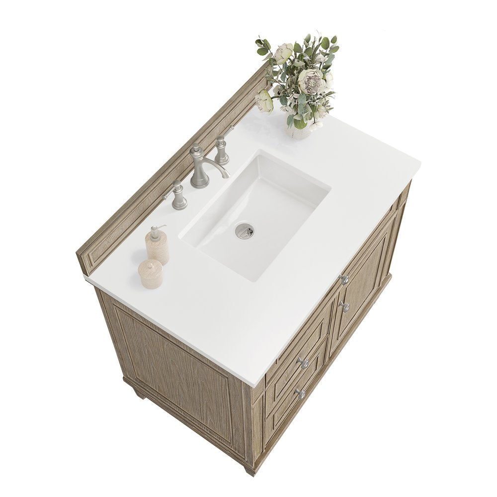 James Martin - Lorelai 36" Single Vanity, Whitewashed Oak w/ 3 CM White Zeus Silestone Top - 424-V36-WWO-3WZ view 7