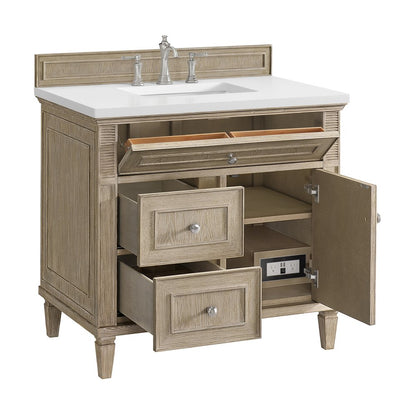 James Martin - Lorelai 36" Single Vanity, Whitewashed Oak w/ 3 CM White Zeus Silestone Top - 424-V36-WWO-3WZ view 9