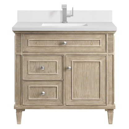 James Martin - Lorelai 36" Single Vanity, Whitewashed Oak w/ Single Hole 3 CM White Zeus Silestone Top & Backsplash - 424-V36-WWO-1WZ view 1