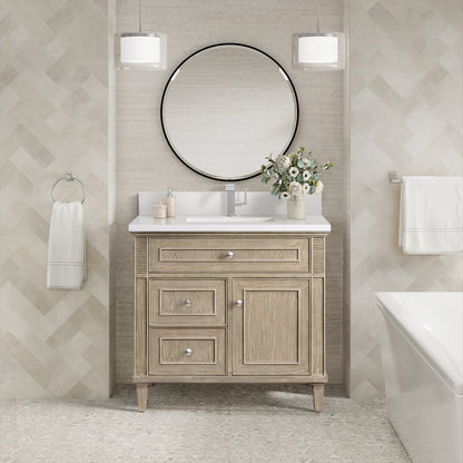 James Martin - Lorelai 36" Single Vanity, Whitewashed Oak w/ Single Hole 3 CM White Zeus Silestone Top & Backsplash - 424-V36-WWO-1WZ view 2