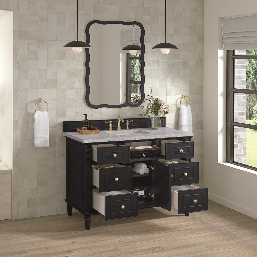 James Martin - Lorelai 48" Single Vanity, Black Onyx w/ 3 CM Eternal Jasmine Pearl Silestone Top - 424-V48-BKO-3EJP view 5