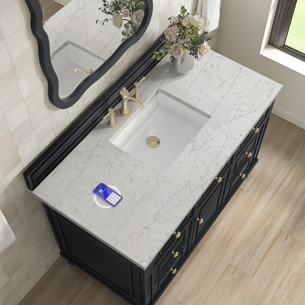 James Martin - Lorelai 48" Single Vanity, Black Onyx w/ 3 CM Eternal Jasmine Pearl Silestone Top w/FreePower Wireless Charger - 424-V48-BKO-FEJP view 8